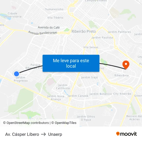 Av. Cásper Líbero to Unaerp map