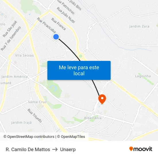 R. Camilo De Mattos to Unaerp map