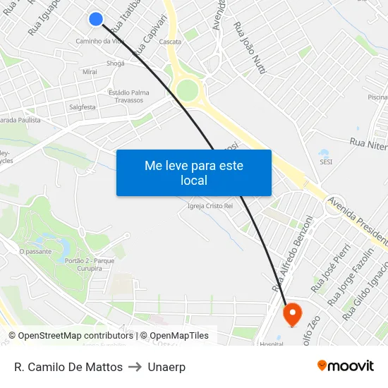 R. Camilo De Mattos to Unaerp map