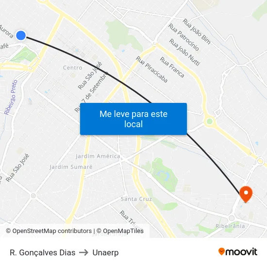 R. Gonçalves Dias to Unaerp map