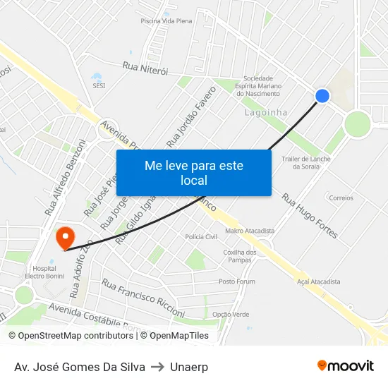 Av. José Gomes Da Silva to Unaerp map