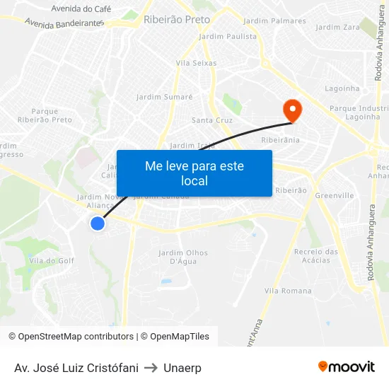 Av. José Luiz Cristófani to Unaerp map