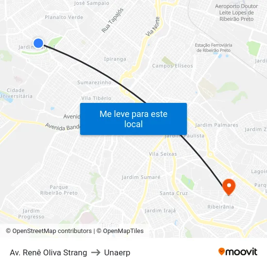 Av. Renê Oliva Strang to Unaerp map
