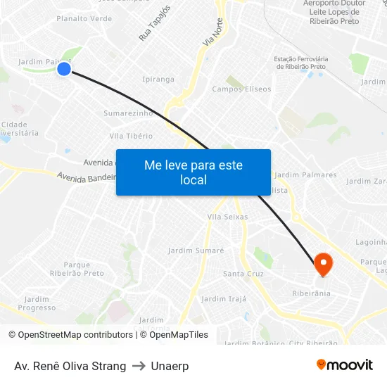 Av. Renê Oliva Strang to Unaerp map