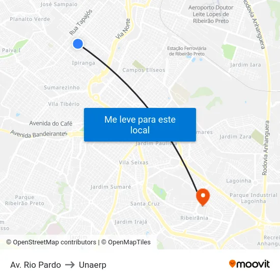 Av. Rio Pardo to Unaerp map