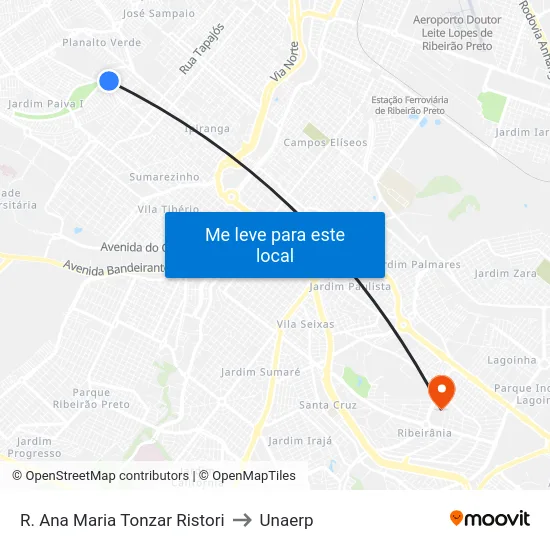 R. Ana Maria Tonzar Ristori to Unaerp map