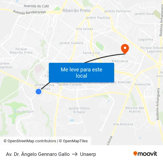 Av. Dr. Ângelo Gennaro Gallo to Unaerp map