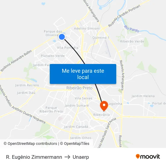 R. Eugênio Zimmermann to Unaerp map