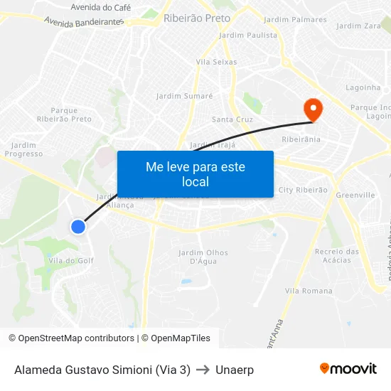 Alameda Gustavo Simioni (Via 3) to Unaerp map