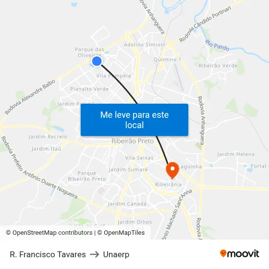 R. Francisco Tavares to Unaerp map