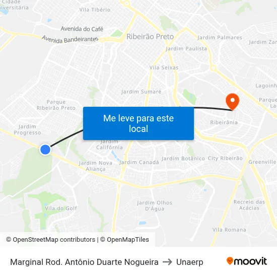 Marginal Rod. Antônio Duarte Nogueira to Unaerp map