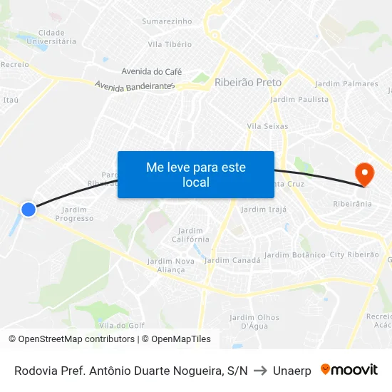 Rodovia Pref. Antônio Duarte Nogueira, S/N to Unaerp map