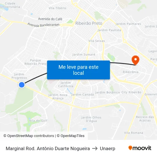 Marginal Rod. Antônio Duarte Nogueira to Unaerp map