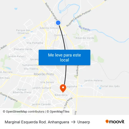 Marginal Esquerda Rod. Anhanguera to Unaerp map
