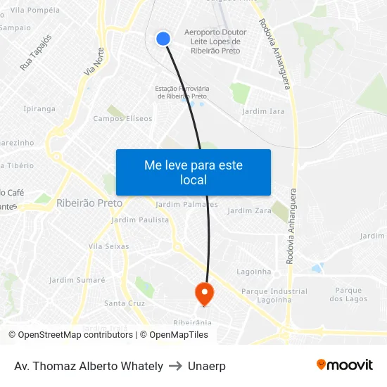 Av. Thomaz Alberto Whately to Unaerp map