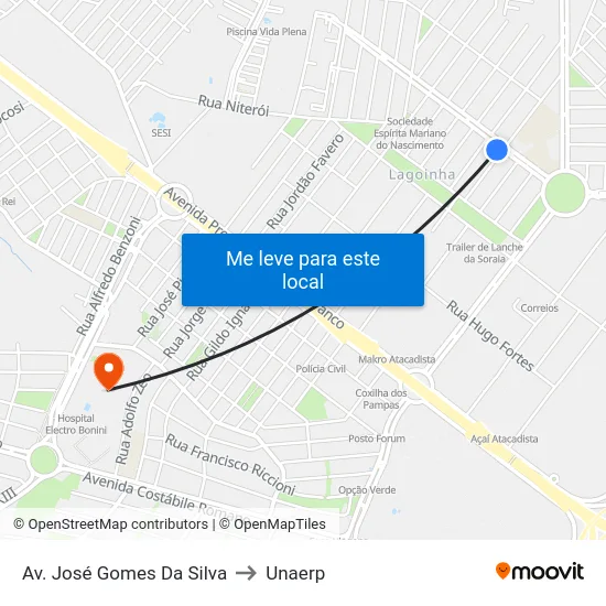 Av. José Gomes Da Silva to Unaerp map