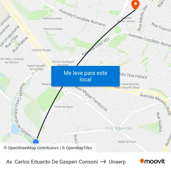 Av. Carlos Eduardo De Gasperi Consoni to Unaerp map