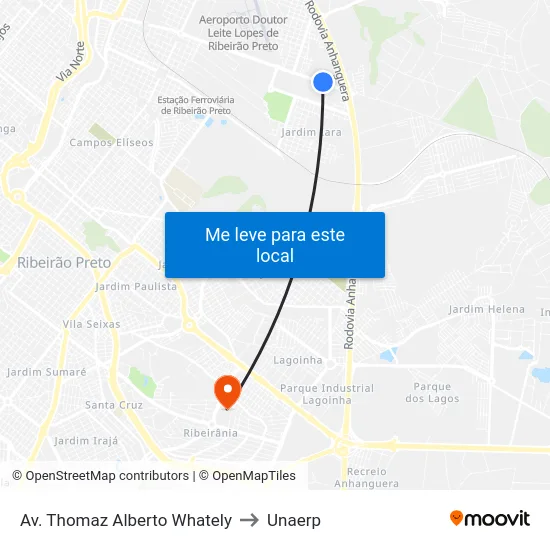 Av. Thomaz Alberto Whately to Unaerp map
