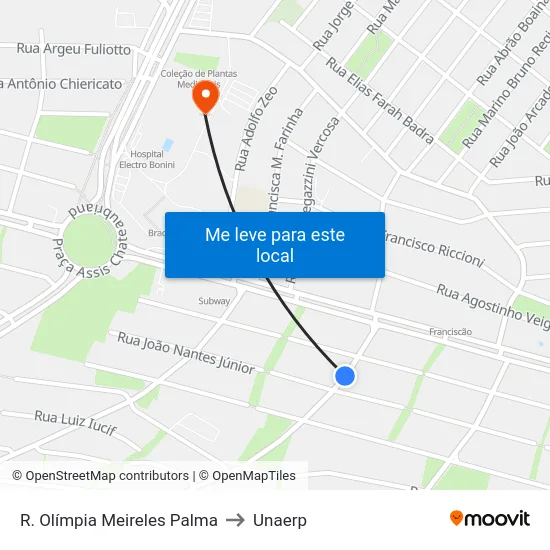 R. Olímpia Meireles Palma to Unaerp map