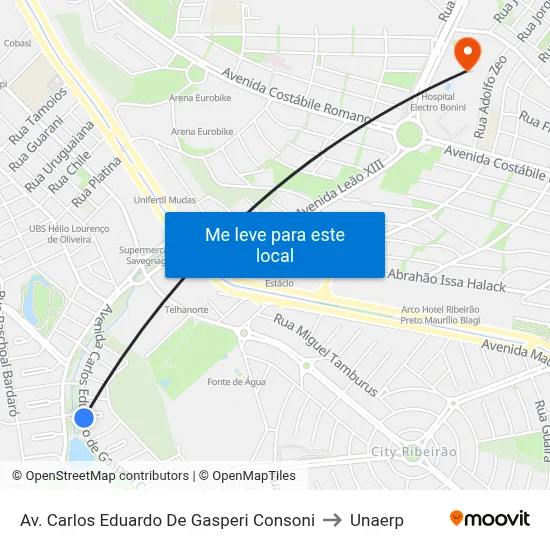 Av. Carlos Eduardo De Gasperi Consoni to Unaerp map