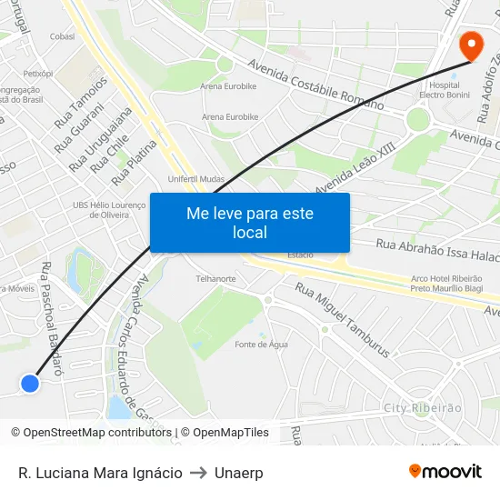 R. Luciana Mara Ignácio to Unaerp map