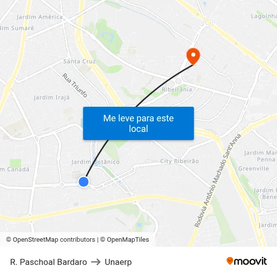 R. Paschoal Bardaro to Unaerp map