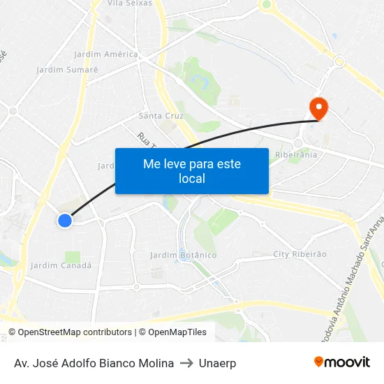 Av. José Adolfo Bianco Molina to Unaerp map