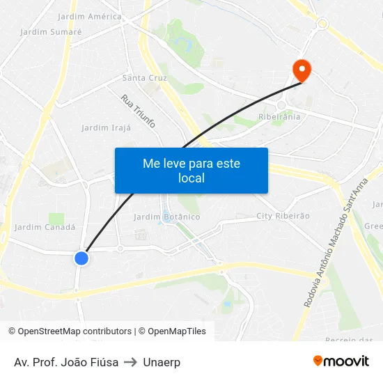 Av. Prof. João Fiúsa to Unaerp map