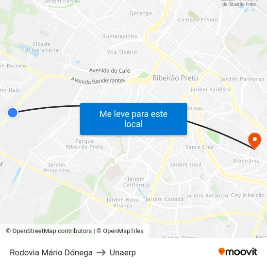 Rodovia Mário Dónega to Unaerp map