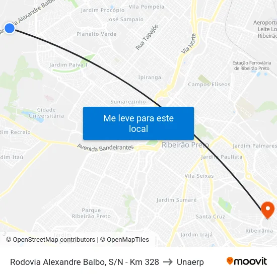 Rodovia Alexandre Balbo, S/N - Km 328 to Unaerp map