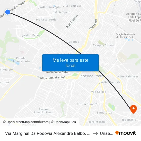 Via Marginal Da Rodovia Alexandre Balbo, S/N to Unaerp map
