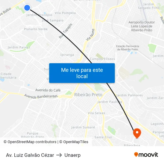 Av. Luiz Galvão Cézar to Unaerp map