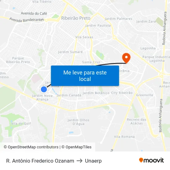R. Antônio Frederico Ozanam to Unaerp map