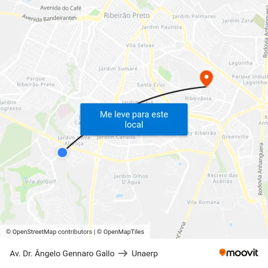 Av. Dr. Ângelo Gennaro Gallo to Unaerp map