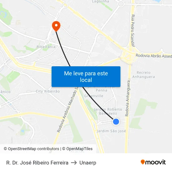 R. Dr. José Ribeiro Ferreira to Unaerp map