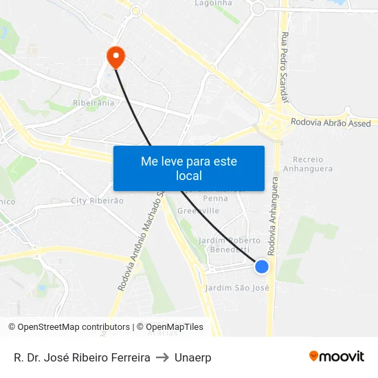 R. Dr. José Ribeiro Ferreira to Unaerp map