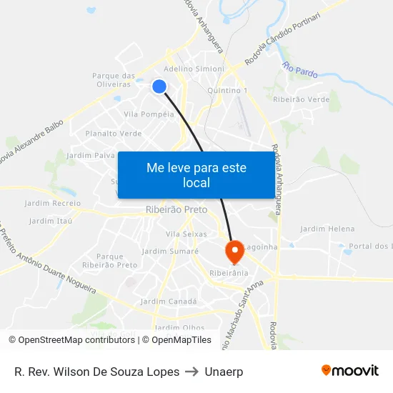 R. Rev. Wilson De Souza Lopes to Unaerp map