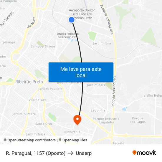 R. Paraguai, 1157 (Oposto) to Unaerp map