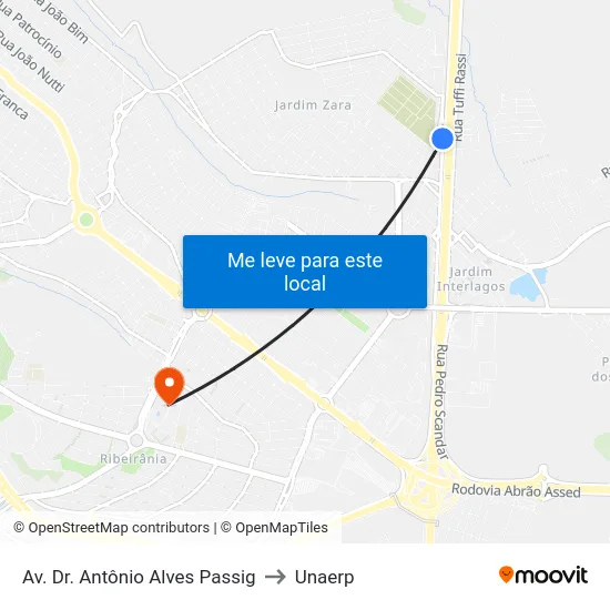 Av. Dr. Antônio Alves Passig to Unaerp map