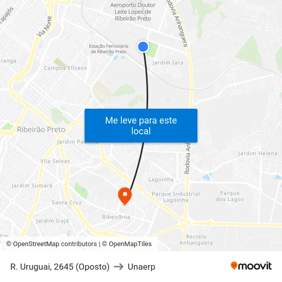 R. Uruguai, 2645 (Oposto) to Unaerp map