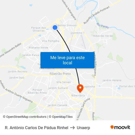 R. Antônio Carlos De Pádua Rinhel to Unaerp map