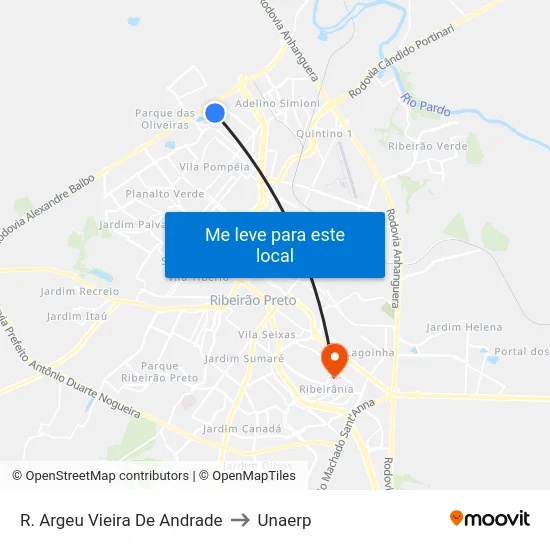 R. Argeu Vieira De Andrade to Unaerp map