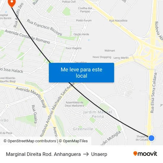 Marginal Direita Rod. Anhanguera to Unaerp map