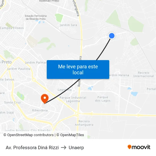 Av. Professora Diná Rizzi to Unaerp map