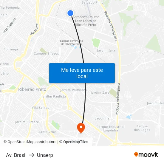 Av. Brasil to Unaerp map