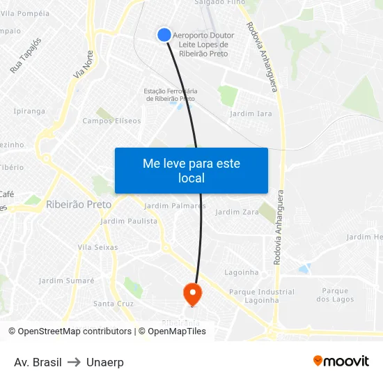 Av. Brasil to Unaerp map