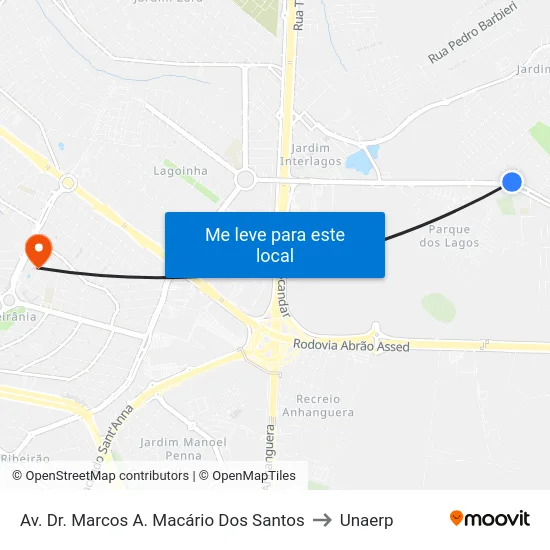 Av. Dr. Marcos A. Macário Dos Santos to Unaerp map