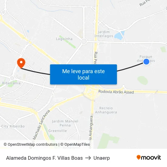 Alameda Domingos F. Villas Boas to Unaerp map