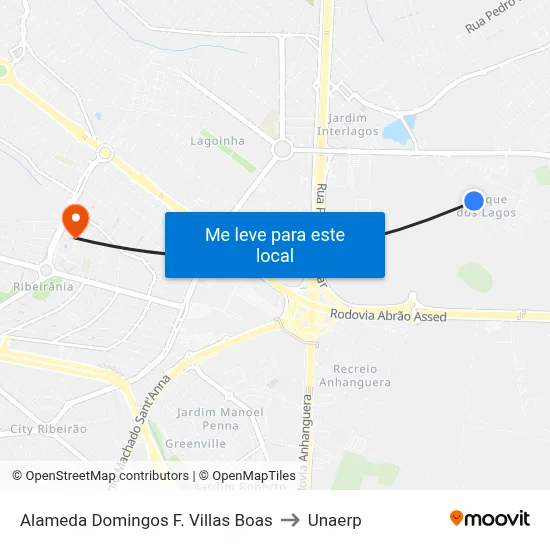 Alameda Domingos F. Villas Boas to Unaerp map