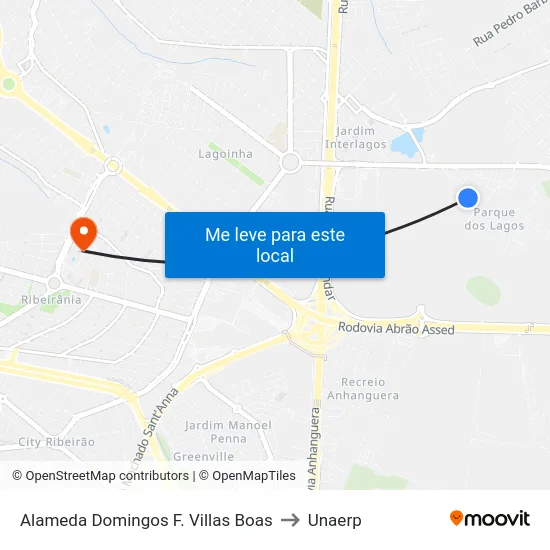 Alameda Domingos F. Villas Boas to Unaerp map